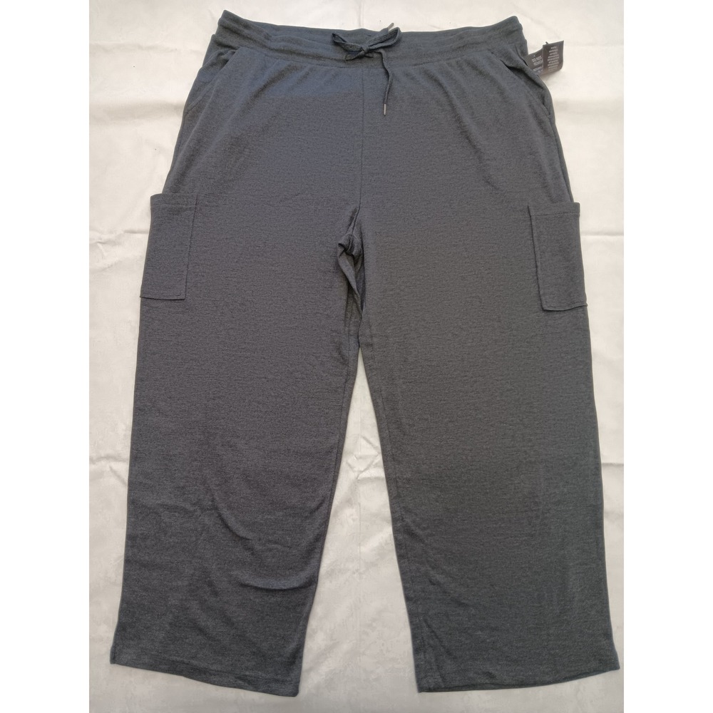 NEW Woman Within Heather Gray Cargo Capri Pants Womens 3X 30/32 Knit Drawstring